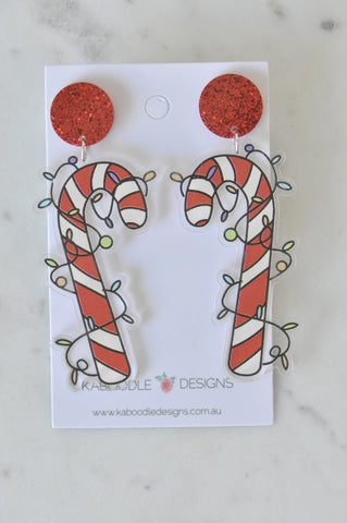 Acrylic Christmas Candy Cane Xmas Lights Drop Earrings