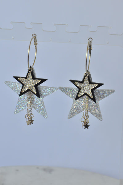 *** Acrylic Rhinestone Glitter Stars Concert Drop Dangle Earrings