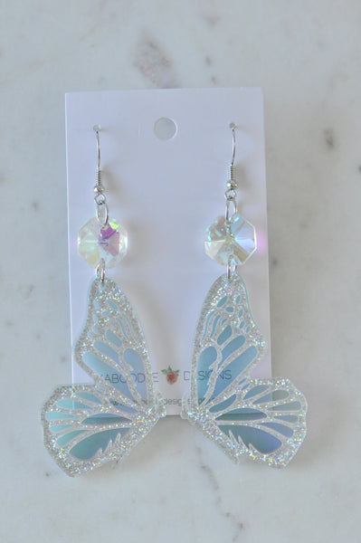 *** Acrylic Butterfly Wings Rhinestone Concert Drop Dangle Earrings