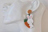 Acrylic Bunny Rabbit Carrot Drop Dangle Earrings