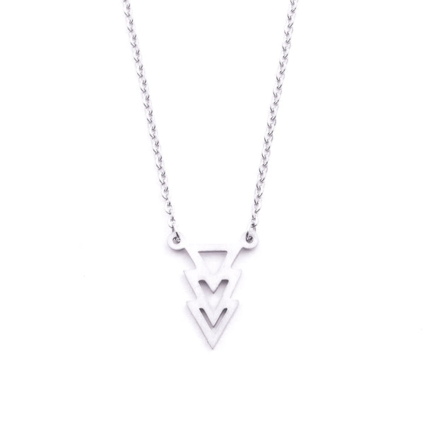 Silver - Stainless Steel Geometric Triangles Cutout Mini Dainty Minimalist Necklace