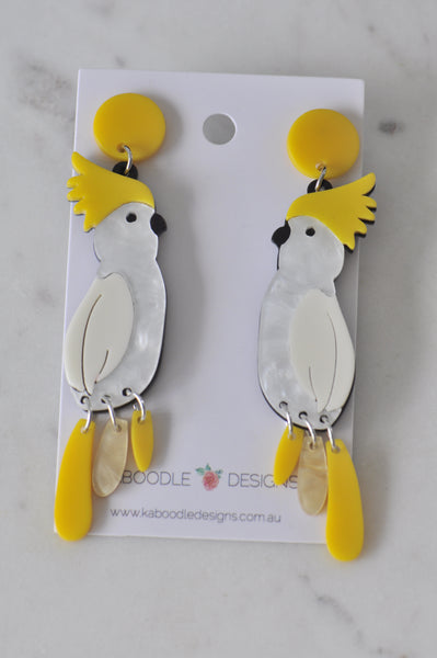 Acrylic Cockatoo Bird Drop Dangle Earrings