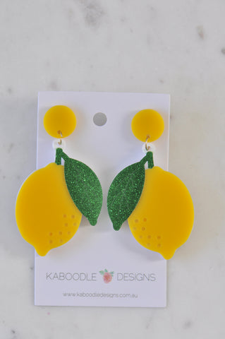 AAA Acrylic Lemon Fruit Citrus Drop Dangle Earrings