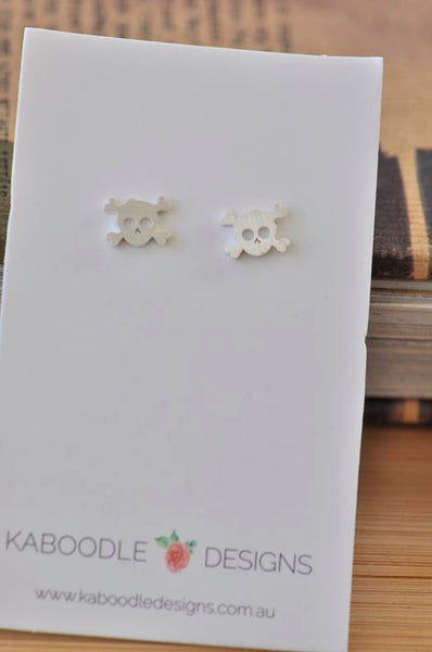 Silver - Stainless Steel Skull Mini Dainty Minimalist Stud Earrings