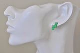 Retro Nostalgic Tetris Brick Game Stud Earrings - Green and Yellow