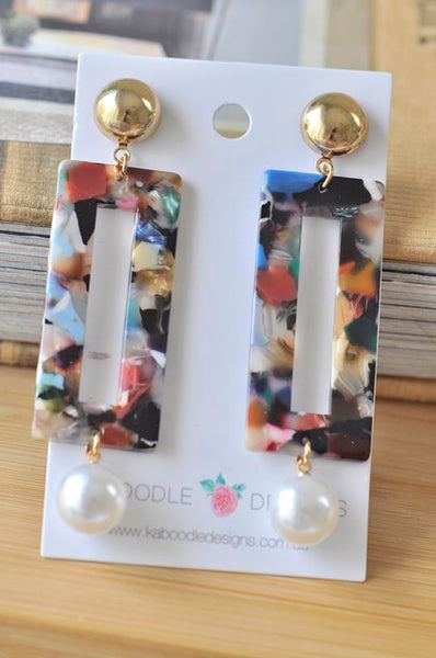 Acrylic Lucite Acetate Rectangular Pearl Bead Stud Drop Dangle Earrings