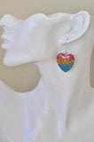 Resin Glitter Rainbow Heart Dangle Earrings