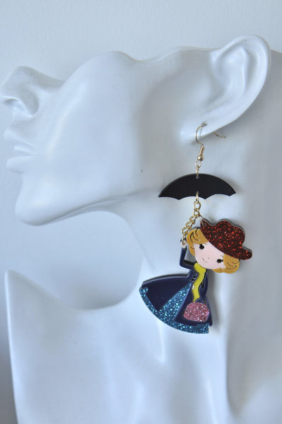 Acrylic Mary Poppins Drop Dangle Earrings