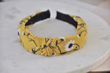 Fabric Knotted Headband - Mustard Yellow with Daisies