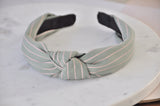 Fabric Knotted Headband - Pastel Olive Green Stripes