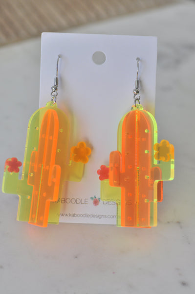 Acrylic 3D Cactus Desert Outback Drop Dangle Earrings