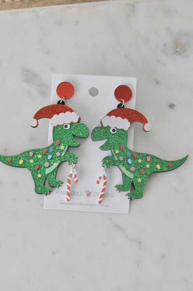 Acrylic Christmas Merry Christmas Xmas Santa Dinosaur Candy Cane Drop Dangle Earrings