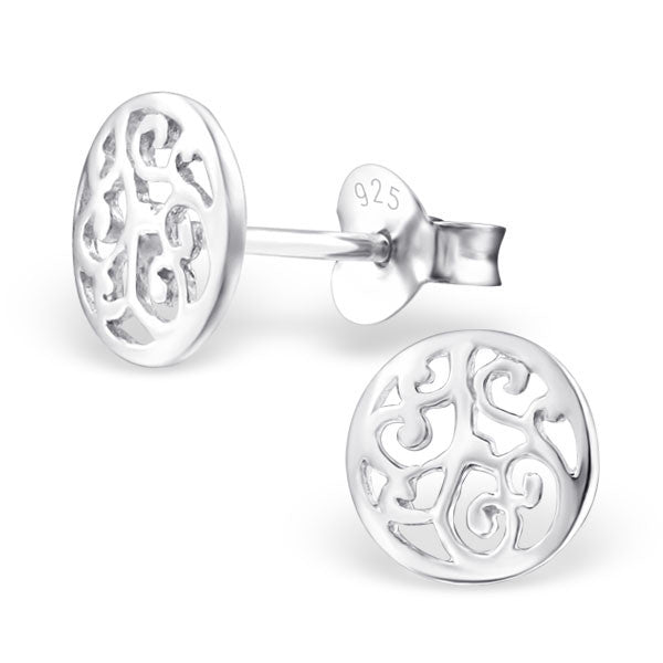 Round Filigree 925 Sterling Silver Stud Earrings