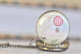 Air Balloon Owl - Small Pocket Watch Necklace