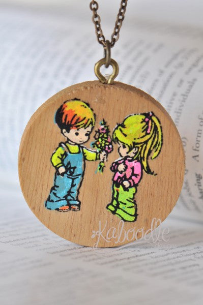 Wooden Moppet Retro Necklace Love is Forgiving Rare Find
