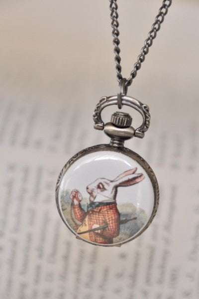 White Rabbit Pocket Watch Necklace Kaboodle Designs