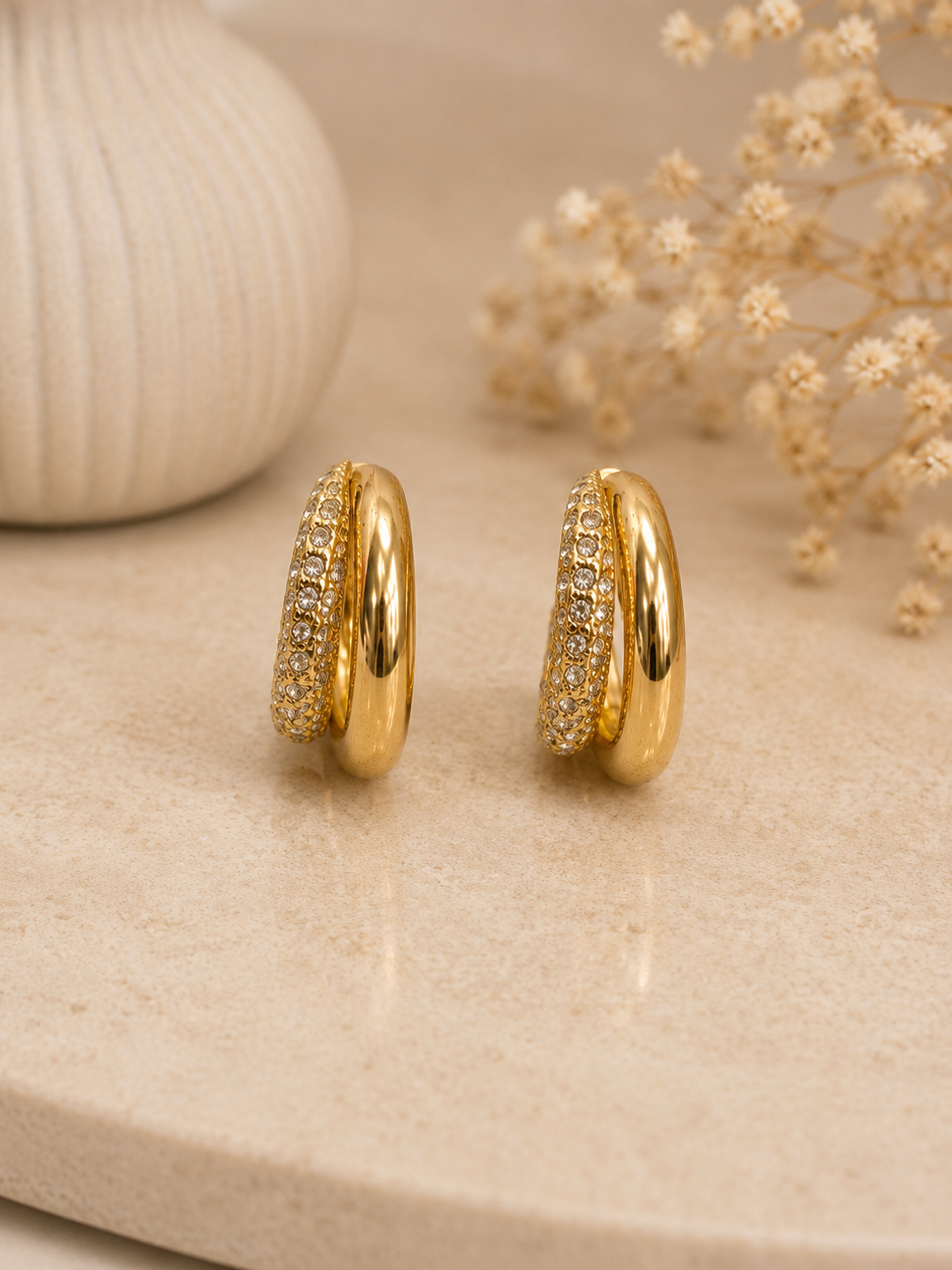 Stainless Steel 18k Cubic Zirconia Hoop Drop Earrings