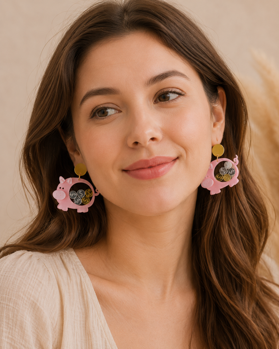 Piggy Bank Earrings - Acrylic Money Dangle Drops