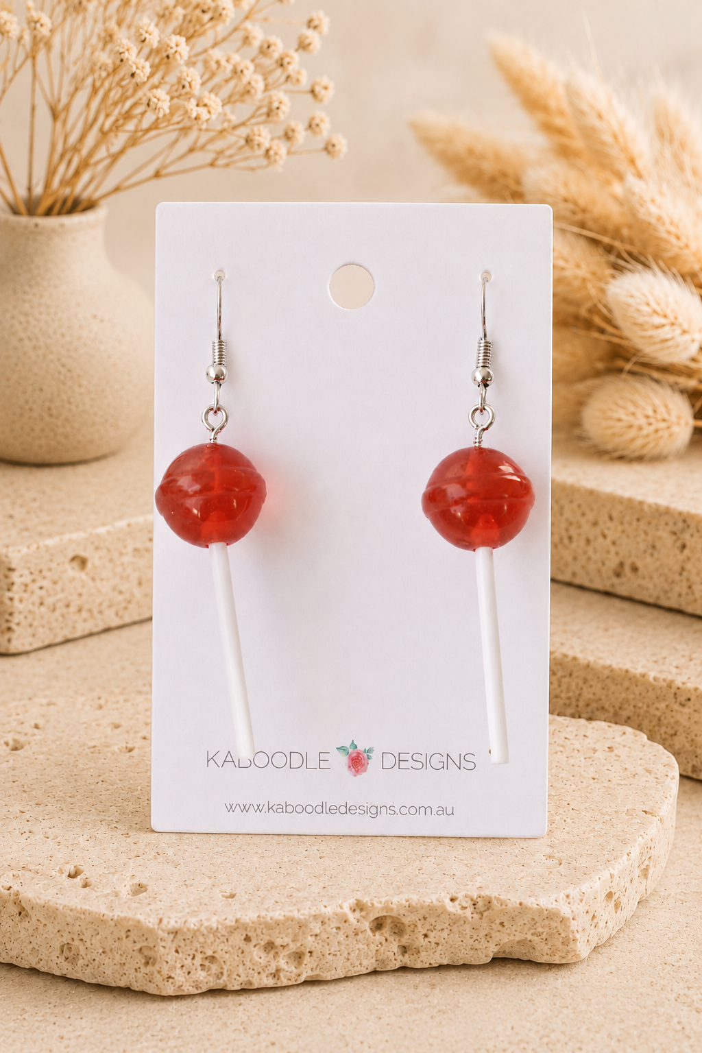 Lollipop Candy Earrings - Red Raspberry Dangle Drops