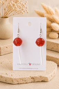 Lollipop Candy Earrings - Red Raspberry Dangle Drops