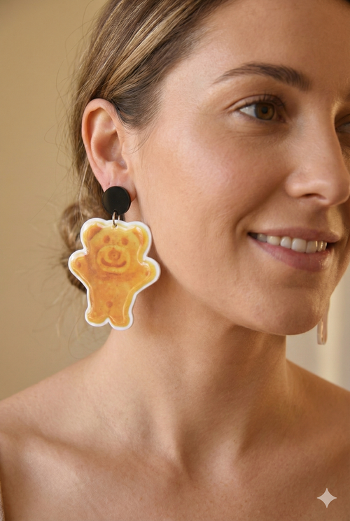 Tiny Teddy Teddies Biscuit Lunch Snack Dangle Earrings