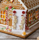 Acrylic Christmas Gingerbread Man and Woman with Santa Hat Cookie Candy Cane Drop Dangle Earrings