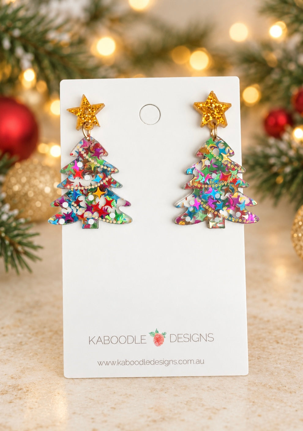 Christmas Tree Earrings - Glitter Star Dangle Drops