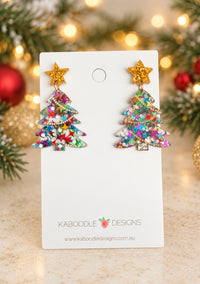 Christmas Tree Earrings - Glitter Star Dangle Drops
