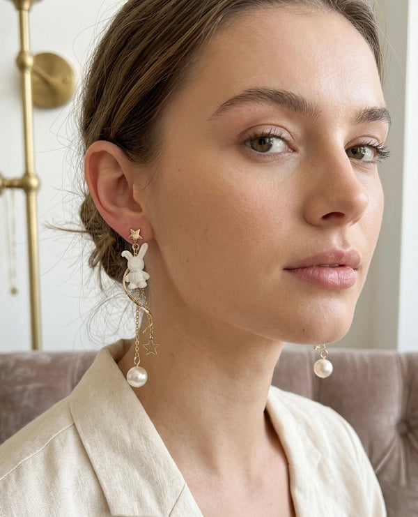 White Rabbit Faux Pearl Statement Drop Earrings