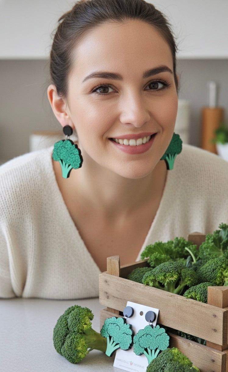 Acrylic Broccoli Vegetable Drop Dangle Earrings