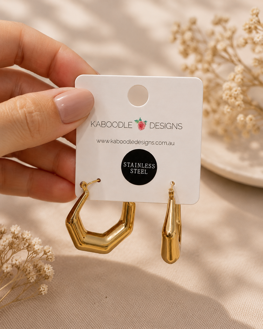 Stainless Steel 18k Gold Plated Hoop Drop Earrings