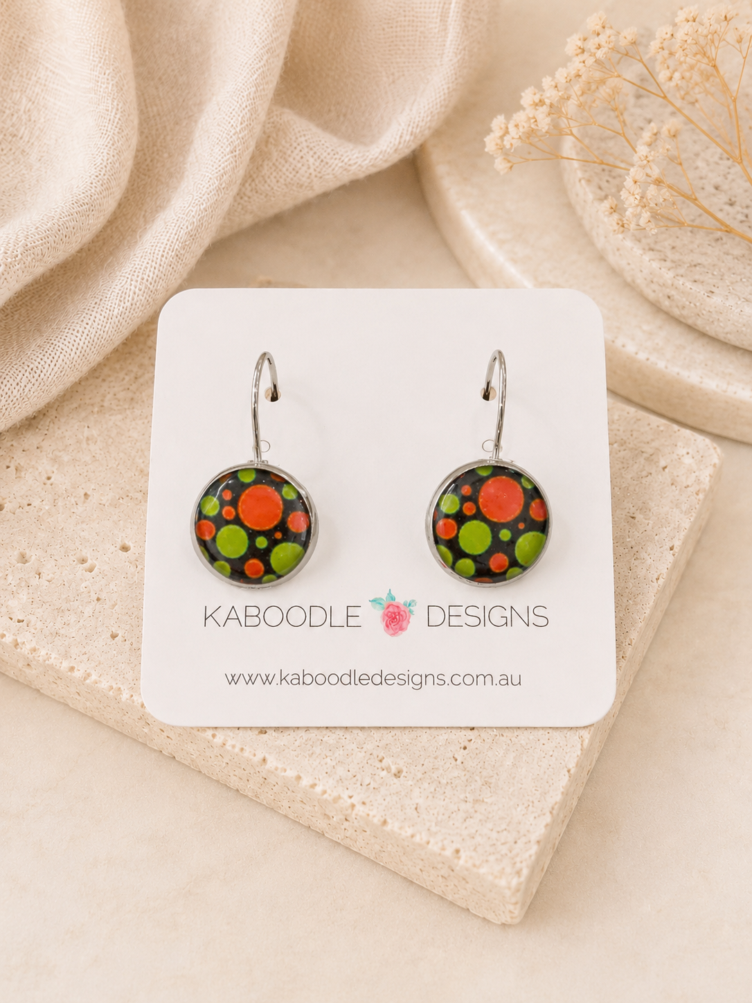 Handmade Round Clip Leverback Dangle Earrings - Retro Circles