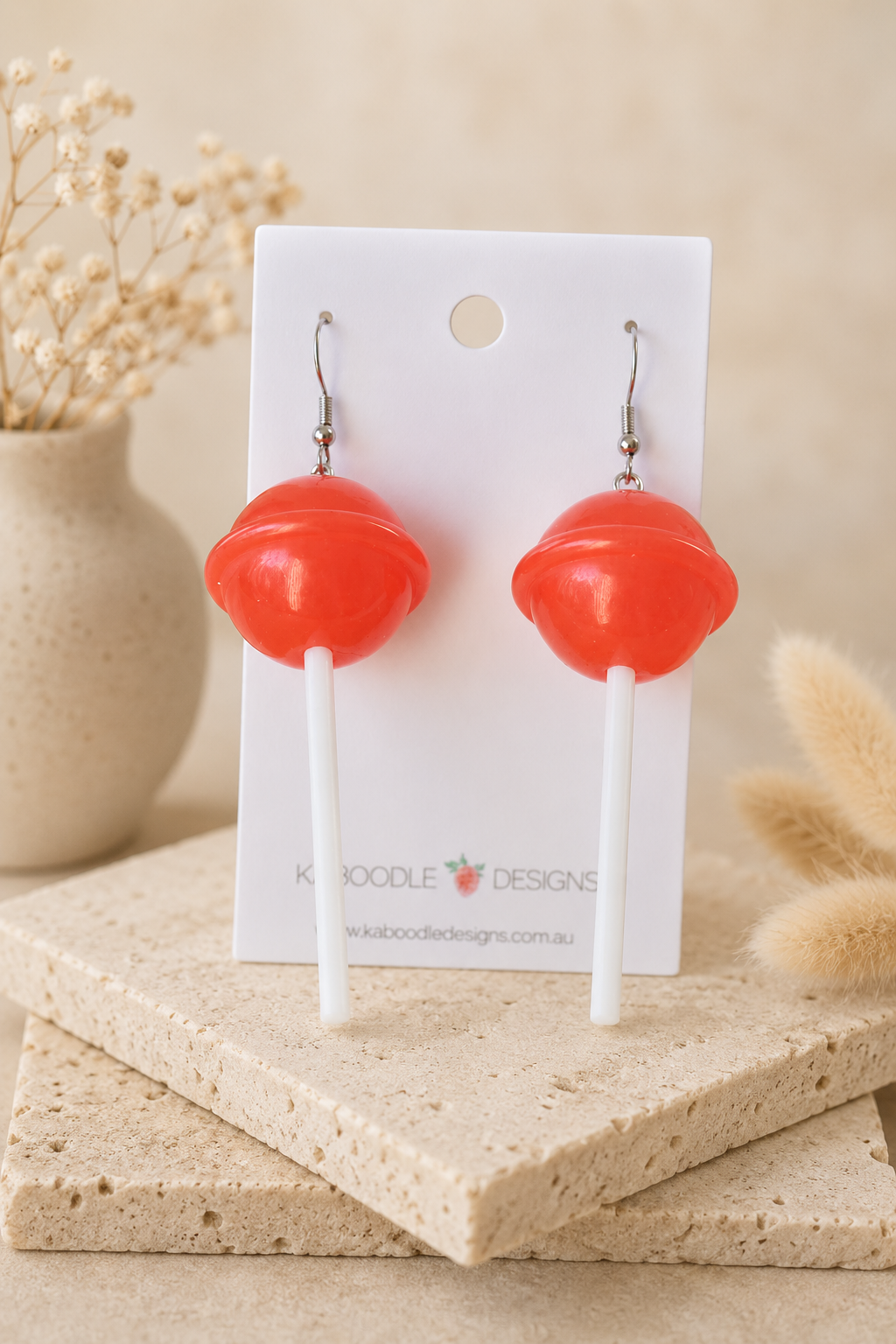 Lollipop Earrings - Red Candy Dangle Drops