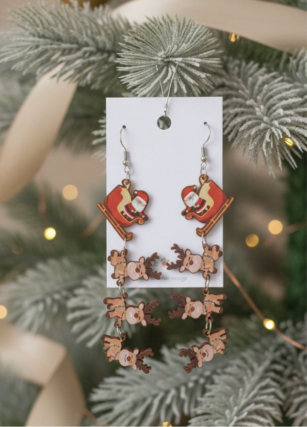 Acrylic Christmas Santa Sleigh Rudolf Reindeers Drop Dangle Earrings