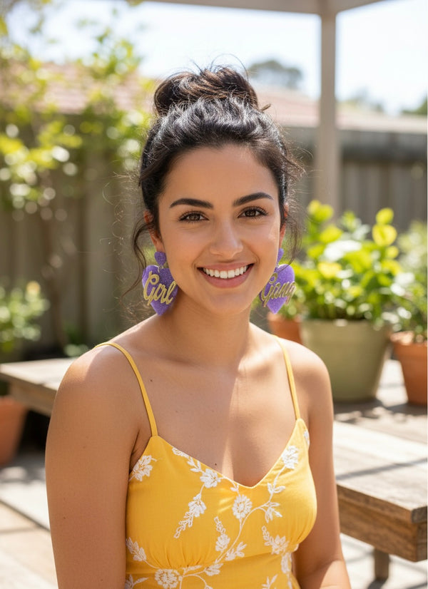 Acrylic Girl Gang Glitter Heart Drop Dangle Earrings