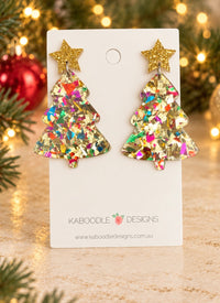 Christmas Tree Earrings - Glitter Star Dangle Drops