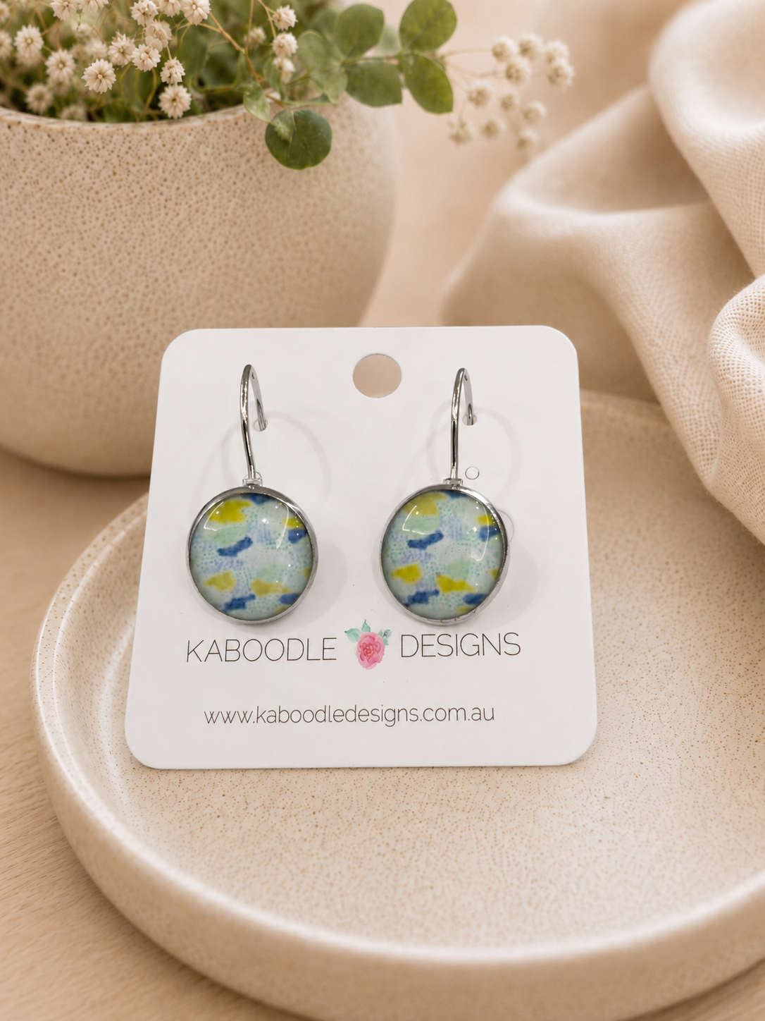 Handmade Round Clip Leverback Dangle Earrings - Geometric