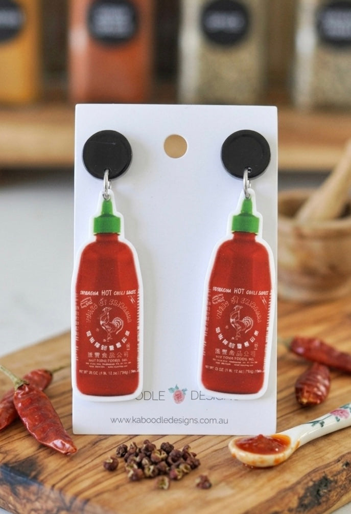 Acrylic Sriracha Chilli Sauce Drop Dangle Earrings