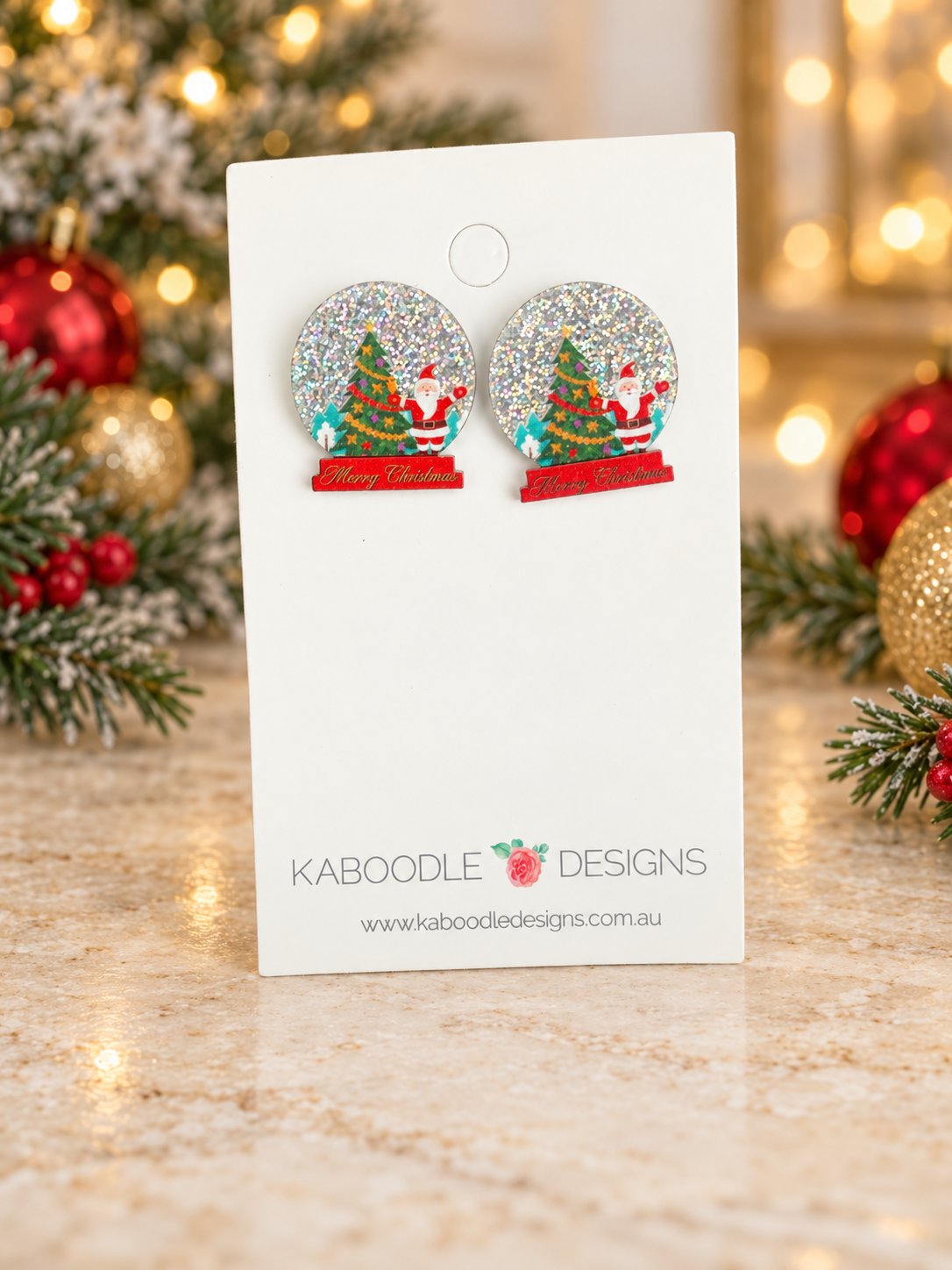 Christmas Tree Snow Globe Earrings - Christmas Studs