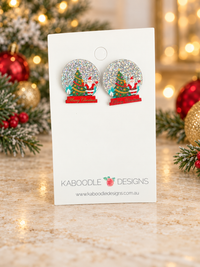 Christmas Tree Snow Globe Earrings - Christmas Studs