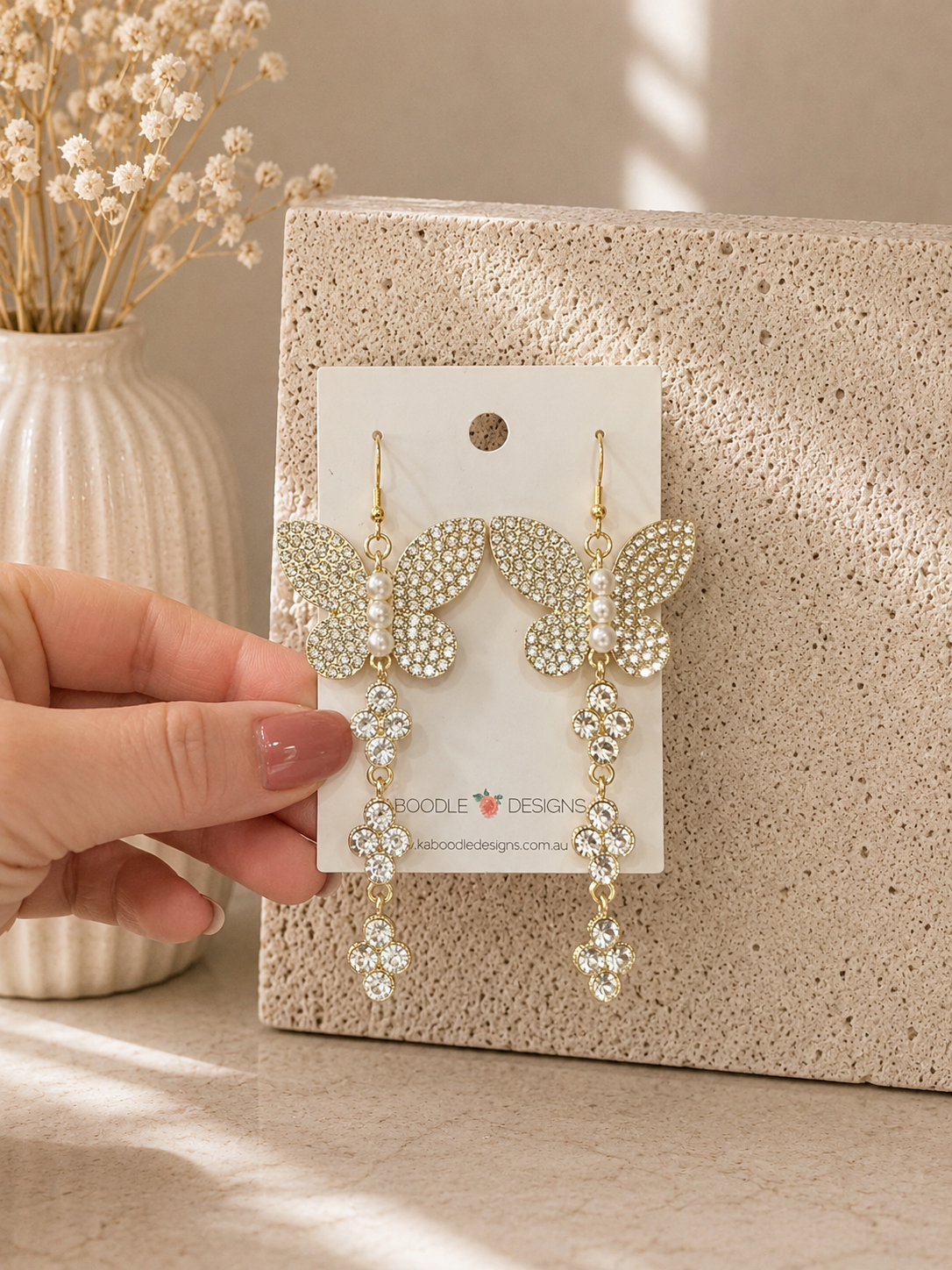 Diamonte Rhinestone Butterfly Statement Drop Dangle Earrings