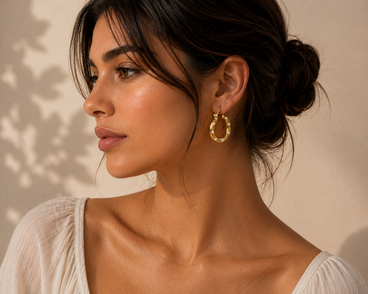 Stainless Steel 18k Gold Plated Cubic Zirconia Hoop Earrings (Copy)