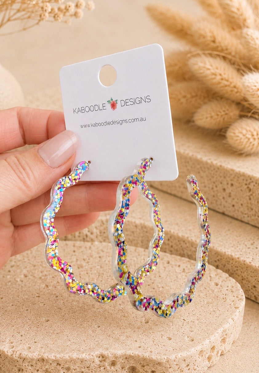 Hoop Earrings - Acrylic Colourful Glitter