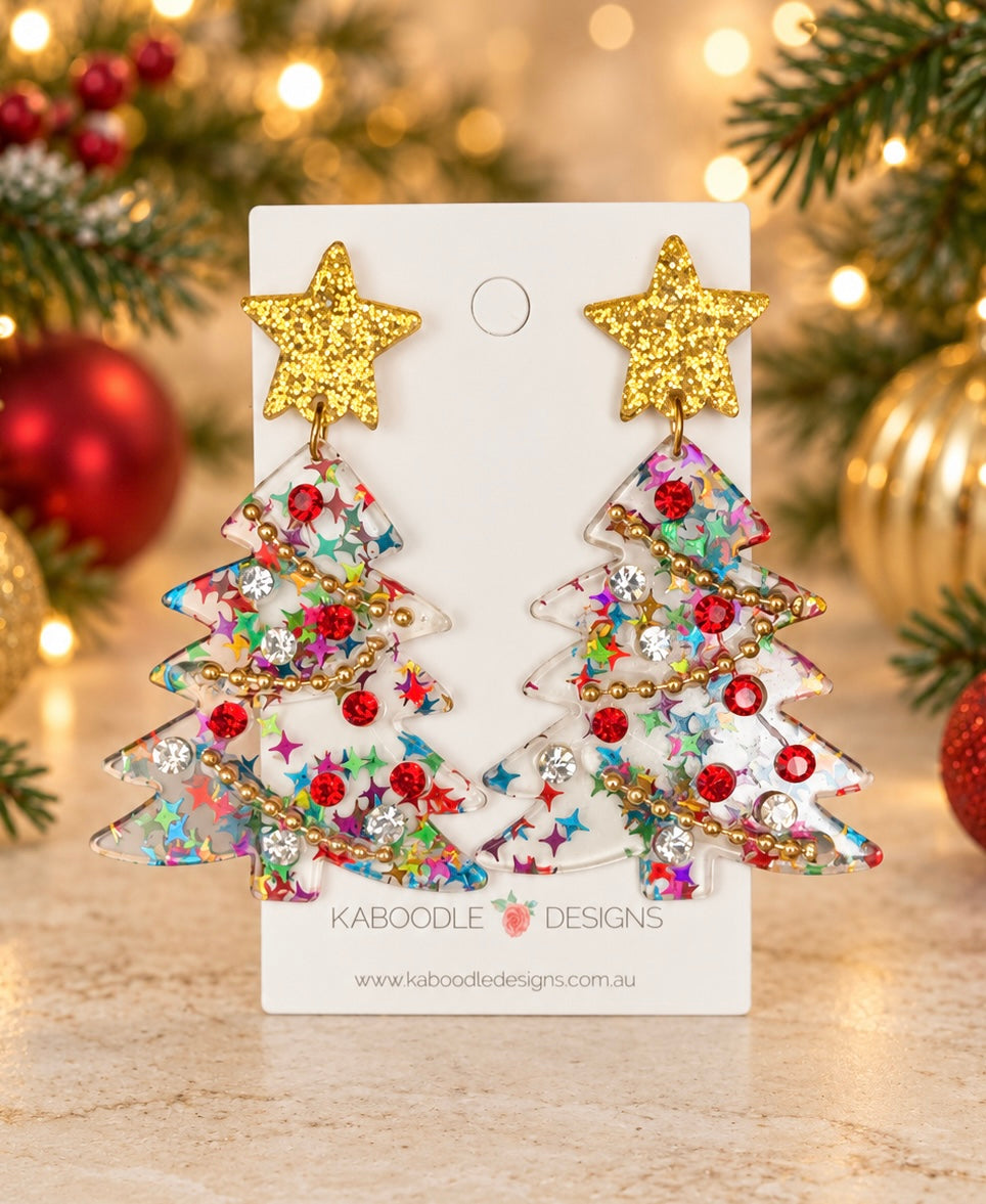 Christmas Tree Earrings - Swirl Spiral Dangle Drops