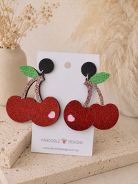 Cherry Earrings - Acrylic Glitter Red Dangle Drops