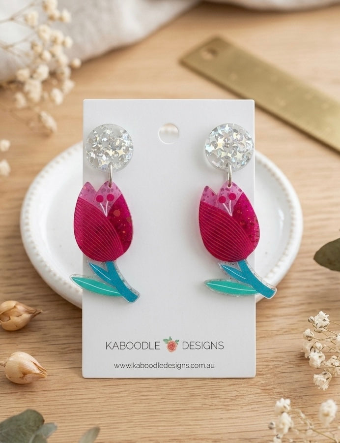 Tulip Flower Statement Drop Dangle Earrings