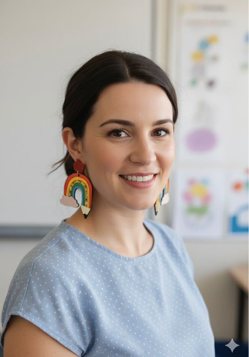 Acrylic Rainbow Pencil Cloud Pencil Apple Teachers Drop Dangle Earrings