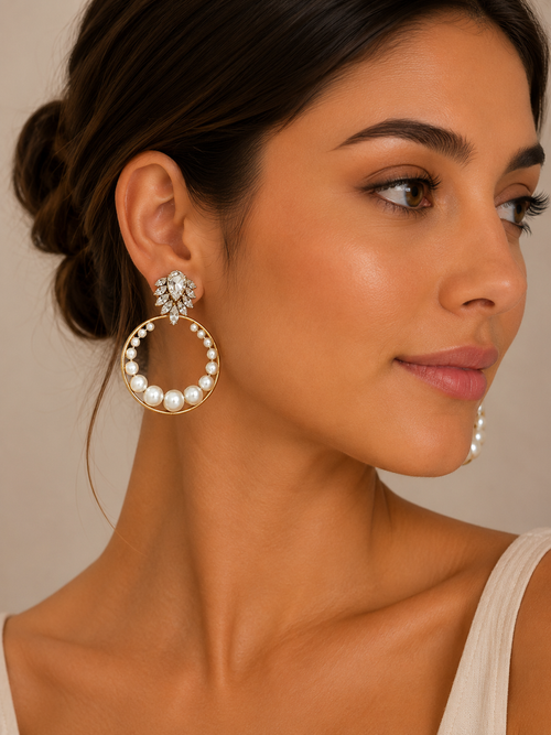 Diamonte Rhinestone Faux Pearl Statement Drop Dangle Earrings