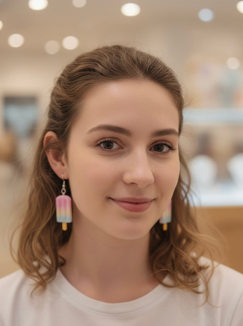 Resin Popsicle Ice Cream Dangle Drop Earrings - Strawberry