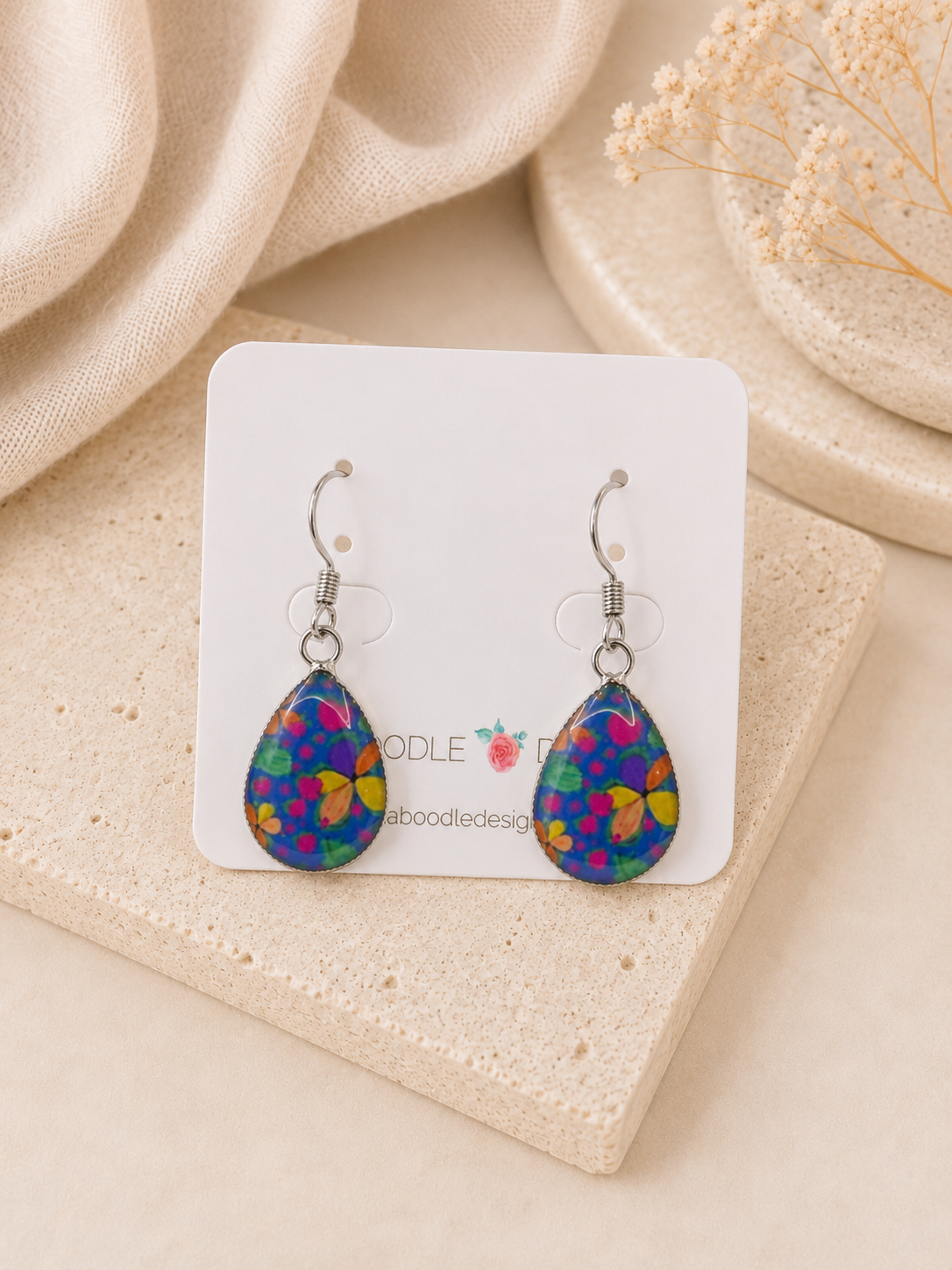 Handmade Teardrop Butterfly Painting Dangle Earrings